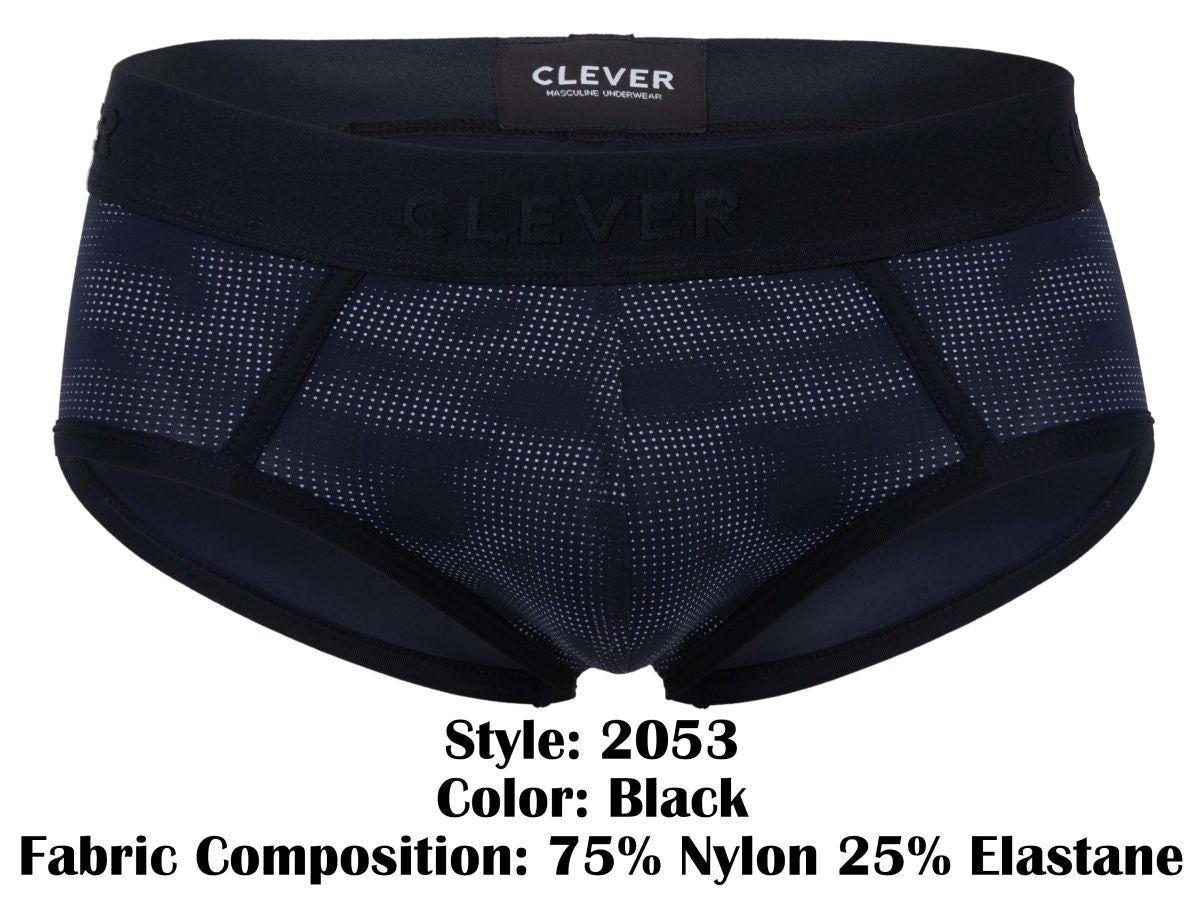 Black clever 2053 militar briefs featuring subtle dot-patterned mesh and elastic waistband for comfortable support