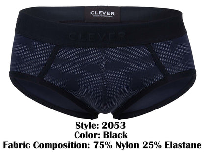 Black clever 2053 militar briefs featuring subtle dot-patterned mesh and elastic waistband for comfortable support