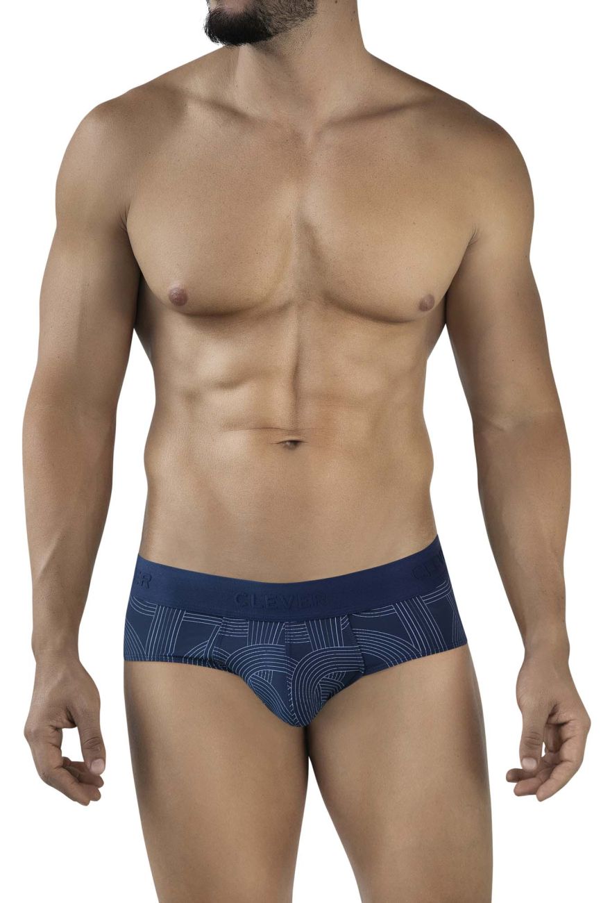 Navy blue briefs with a subtle lighter blue geometric pattern clever 2055 navy briefs color dark blue