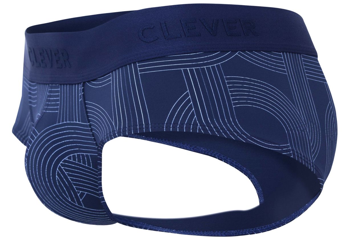 Navy blue clever 2055 men’s briefs with subtle white geometric line pattern in dark blue fabric