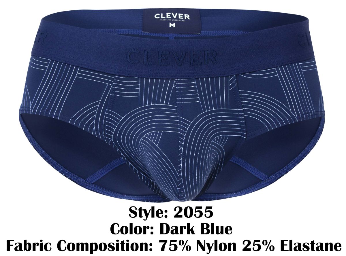 Clever 2055 navy briefs in dark blue with subtle white geometric pattern and elastic waistband with brand label