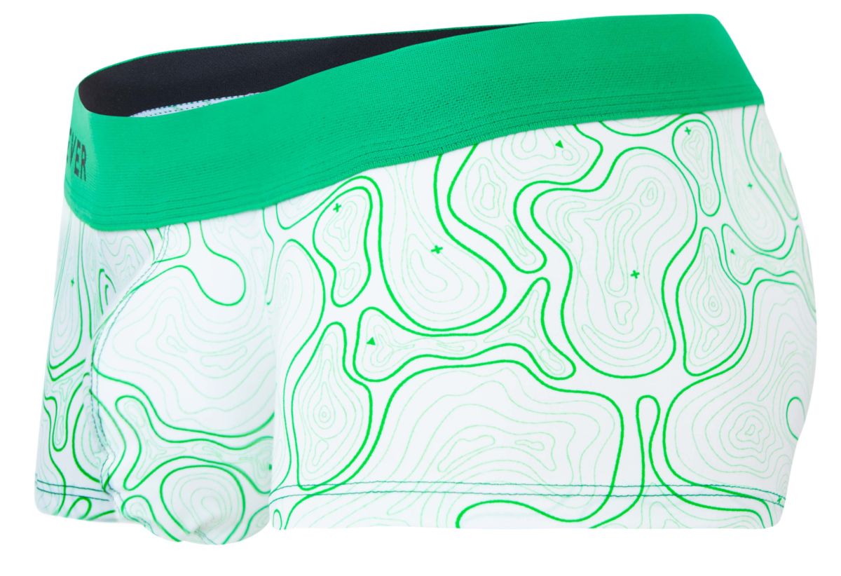 Clever 2056 maze trunks are green and white patterned boxer briefs with a bold green waistband for comfortable wear