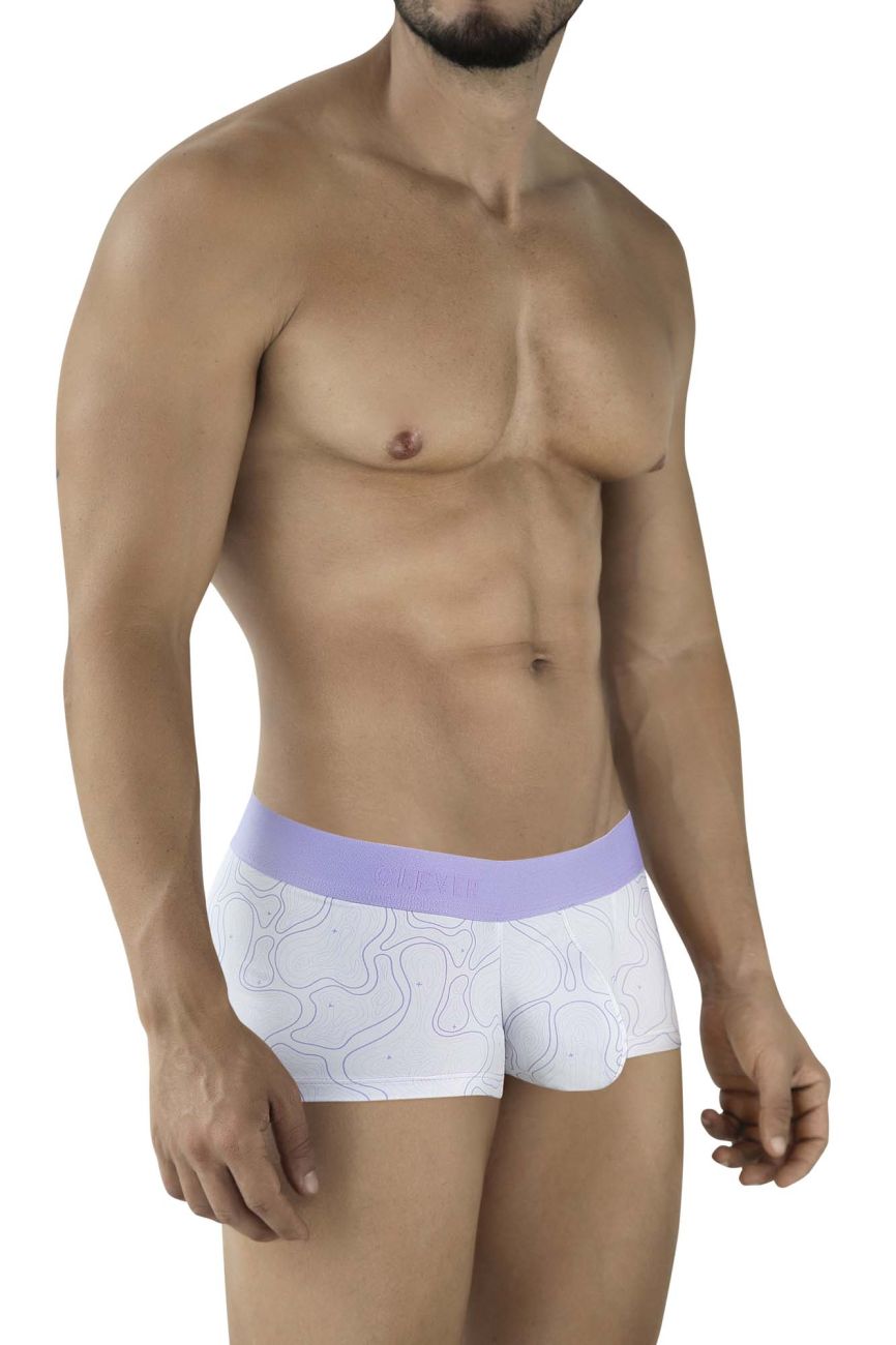 White boxer briefs clever 2056 maze trunks color lilac with lavender waistband and gray abstract line pattern