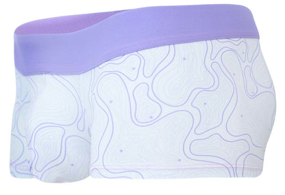 Lavender and white clever 2056 maze trunks briefs with topographic line pattern in lilac color