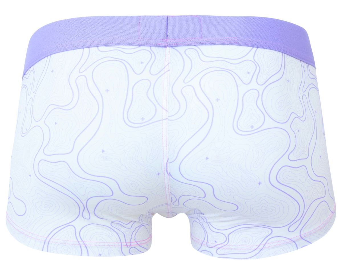 White boxer briefs clever 2056 maze trunks lilac with lavender waistband and subtle purple topographic line patterns