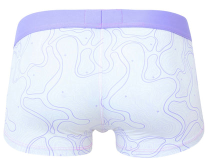 White boxer briefs clever 2056 maze trunks lilac with lavender waistband and subtle purple topographic line patterns