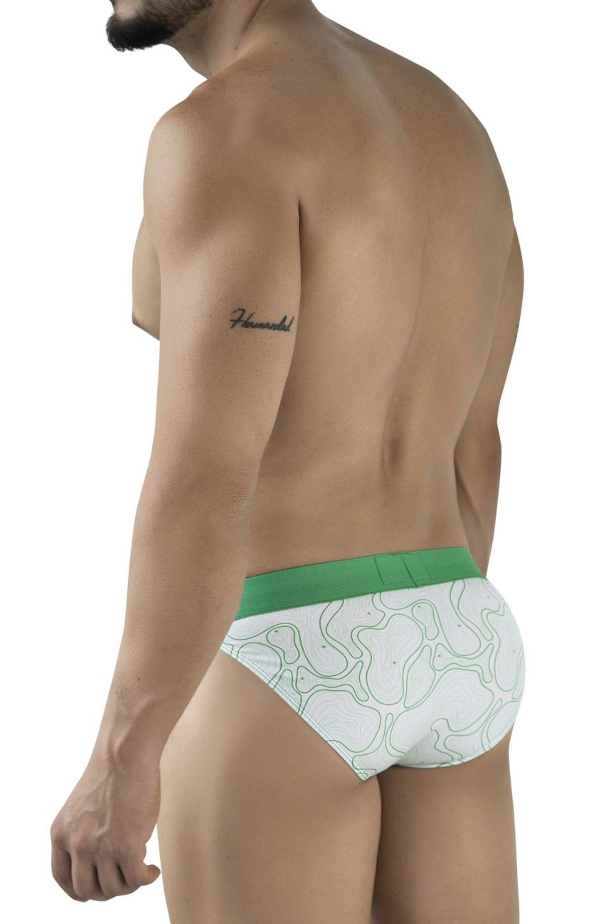 White briefs clever 2057 maze bikini color green with green elastic waistband and light green abstract line pattern