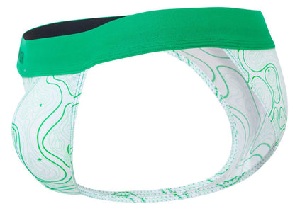 Green and white patterned clever 2057 maze bikini briefs with solid green waistband for men
