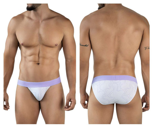 White briefs clever 2057 maze bikini lilac with lavender waistband and subtle embossed wave pattern front view
