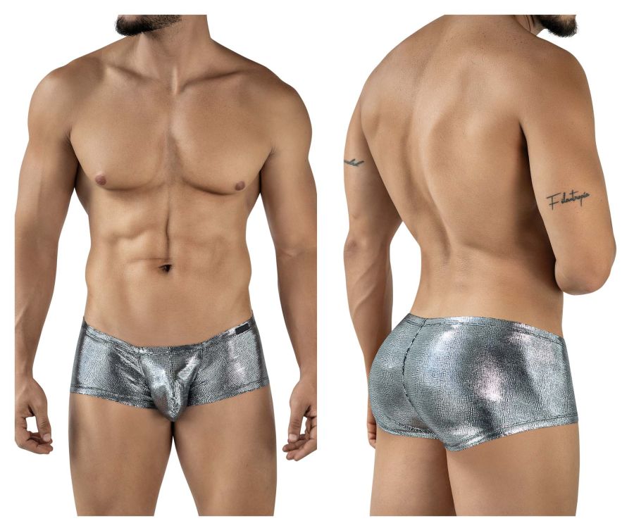 Shiny silver metallic briefs with a textured reflective surface clever 2058 sparkles trunks color black