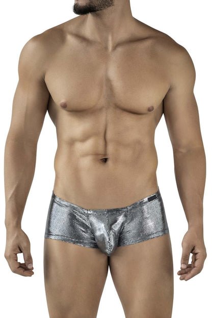 Shiny silver metallic briefs with textured reflective surface in clever 2058 sparkles trunks color black