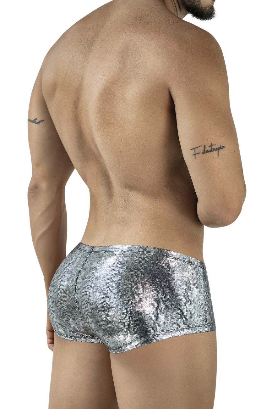 Black clever 2058 sparkles trunks shiny silver metallic briefs with textured reflective surface