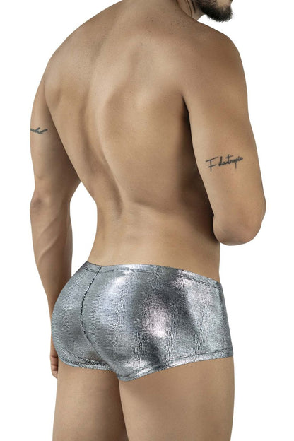 Black clever 2058 sparkles trunks shiny silver metallic briefs with textured reflective surface