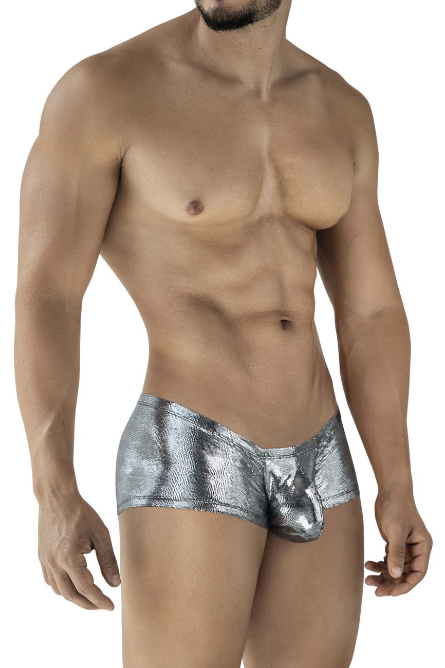 Shiny silver metallic briefs clever 2058 sparkles trunks black with textured reflective surface