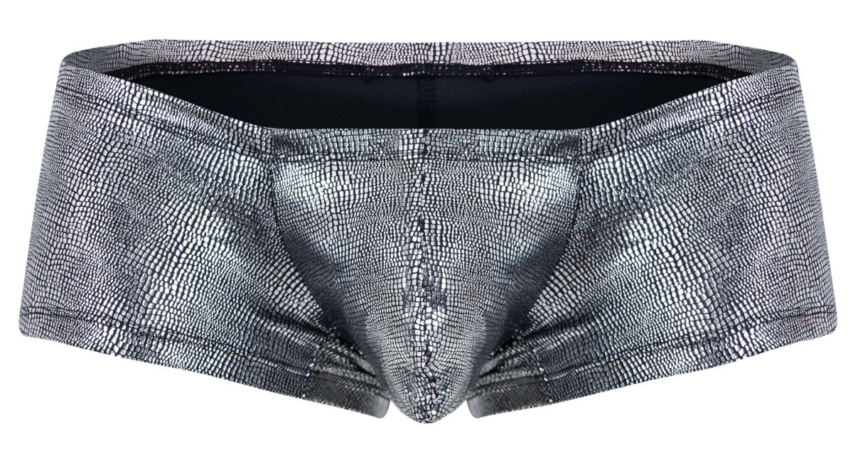 Silver metallic briefs with textured crocodile skin pattern in black clever 2058 sparkles trunks design