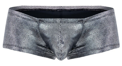 Silver metallic briefs with textured crocodile skin pattern in black clever 2058 sparkles trunks design