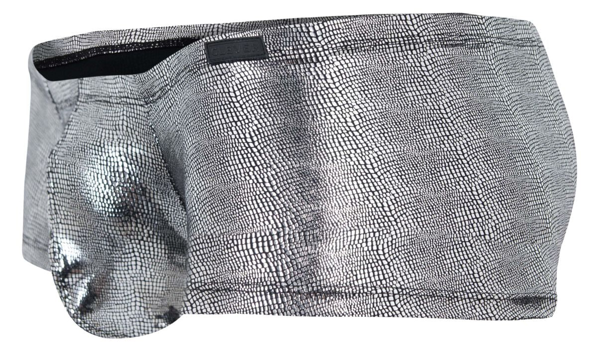 Silver metallic briefs with textured reptile scale pattern in black clever 2058 sparkles trunks style