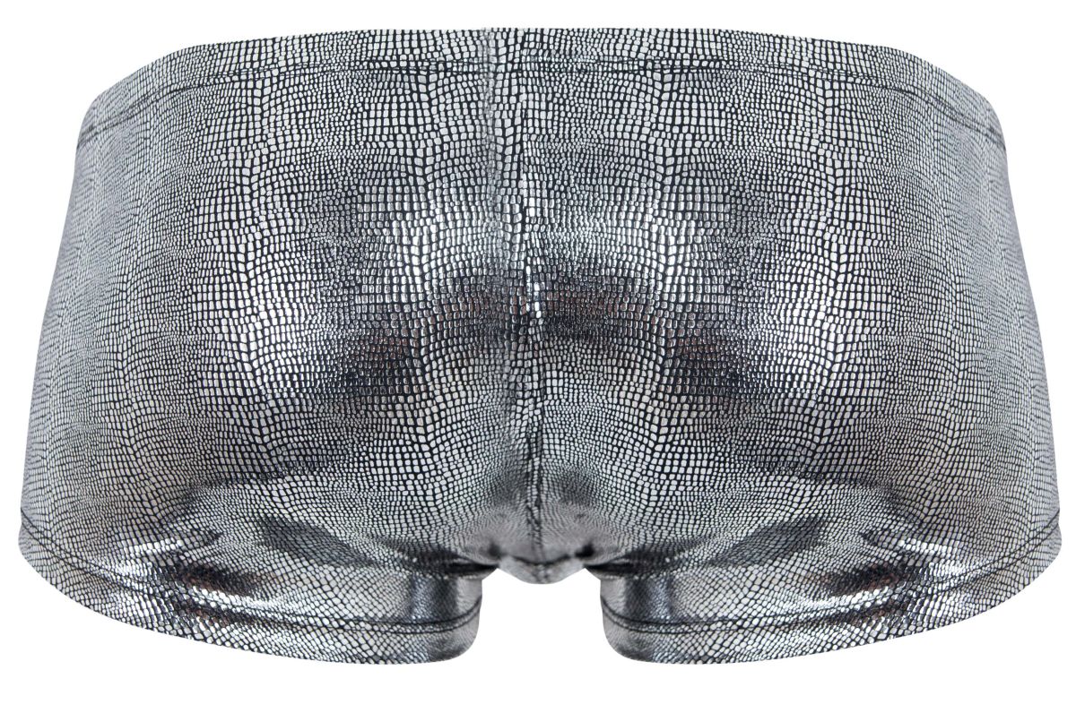 Silver metallic briefs with textured crocodile skin pattern from clever 2058 sparkles trunks in black color