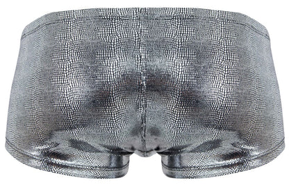 Silver metallic briefs with textured crocodile skin pattern from clever 2058 sparkles trunks in black color