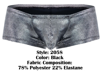 Black clever 2058 sparkles trunks briefs with metallic silver crocodile skin texture and elastic waistband