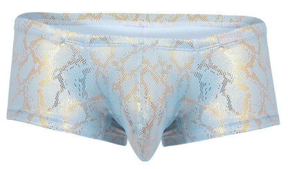 Light blue and gold snakeskin-patterned men’s briefs with shiny textured fabric clever 2061 diamond trunks color blue