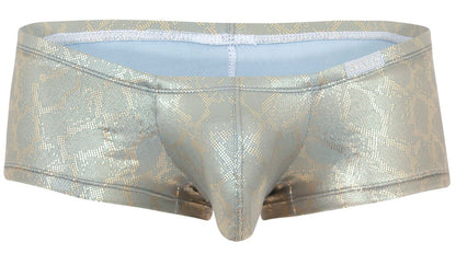 Shiny metallic silver snake-scale patterned men’s briefs clever 2061 diamond trunks with light blue lining