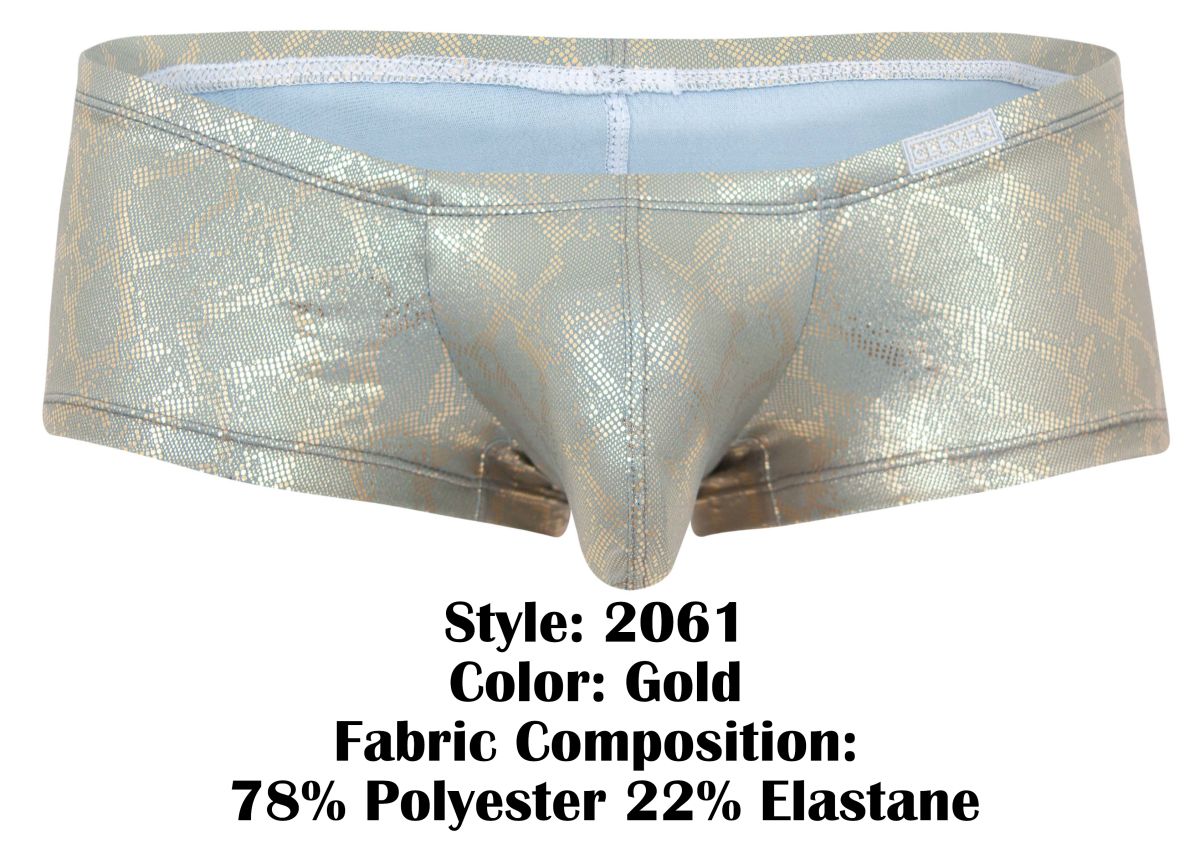 Clever 2061 diamond trunks gold briefs with gold metallic snake-scale pattern made of 78 polyester and 22 elastane