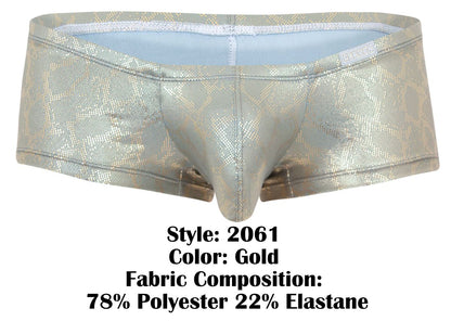 Clever 2061 diamond trunks gold briefs with gold metallic snake-scale pattern made of 78 polyester and 22 elastane