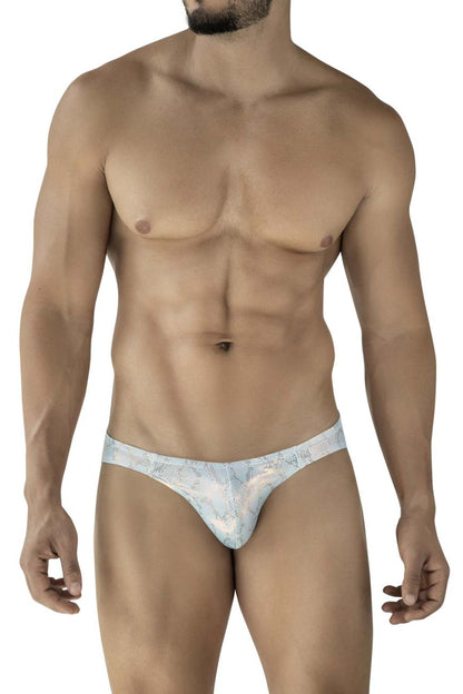 Light blue and white patterned Clever 2062 diamond briefs for men with a subtle shimmer finish