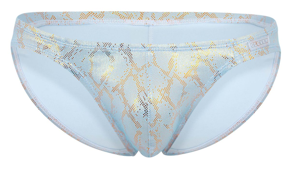Light blue and gold snake-print swim trunks with mesh fabric design from clever 2062 diamond briefs color blue collection