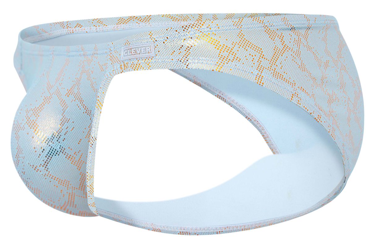 Light blue and gold snakeskin patterned clever 2062 diamond briefs with shiny stretchy fabric for men