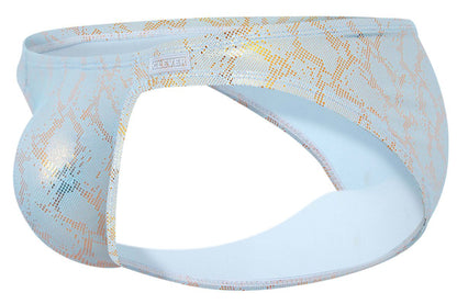 Light blue and gold snakeskin patterned clever 2062 diamond briefs with shiny stretchy fabric for men