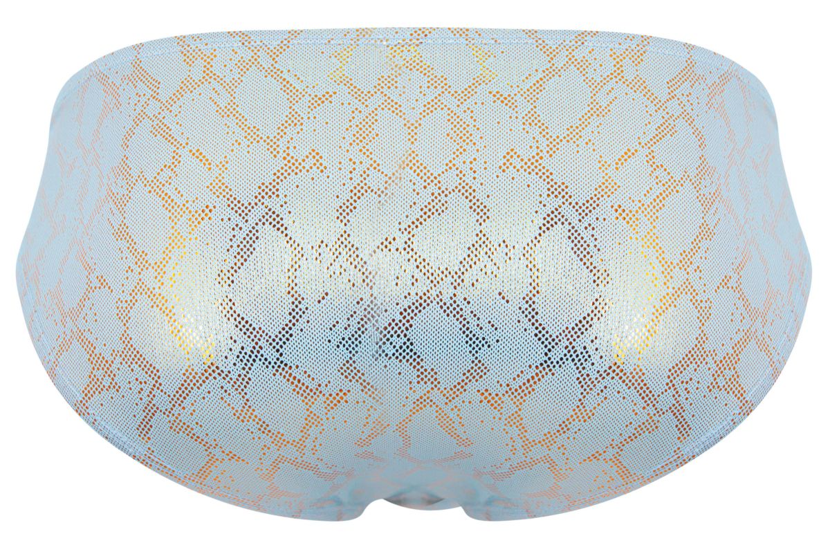 Clever 2062 diamond briefs in light blue and gold snakeskin-patterned mesh swim trunks for men