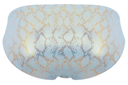 Clever 2062 diamond briefs in light blue and gold snakeskin-patterned mesh swim trunks for men