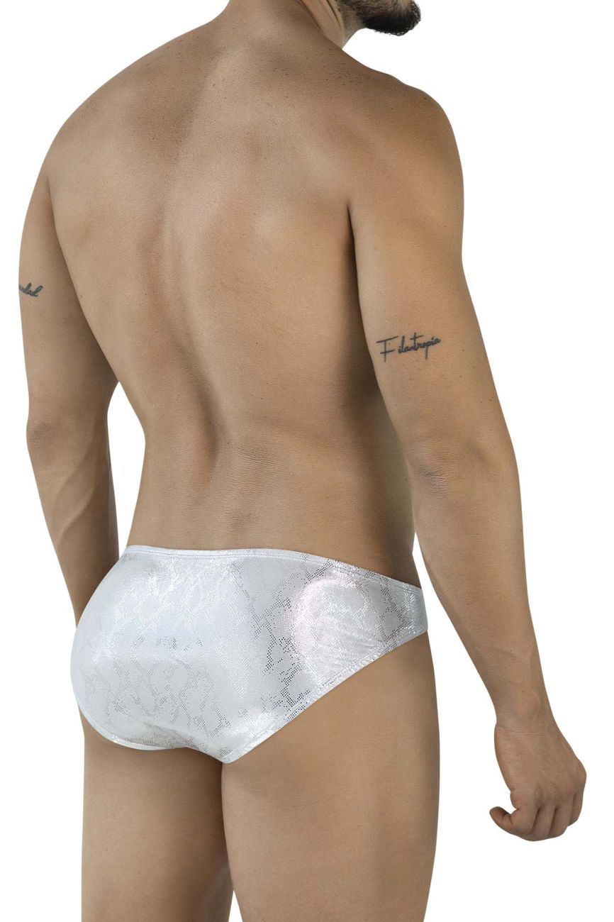 White lace trim clever 2062 diamond briefs in silver with subtle patterned design