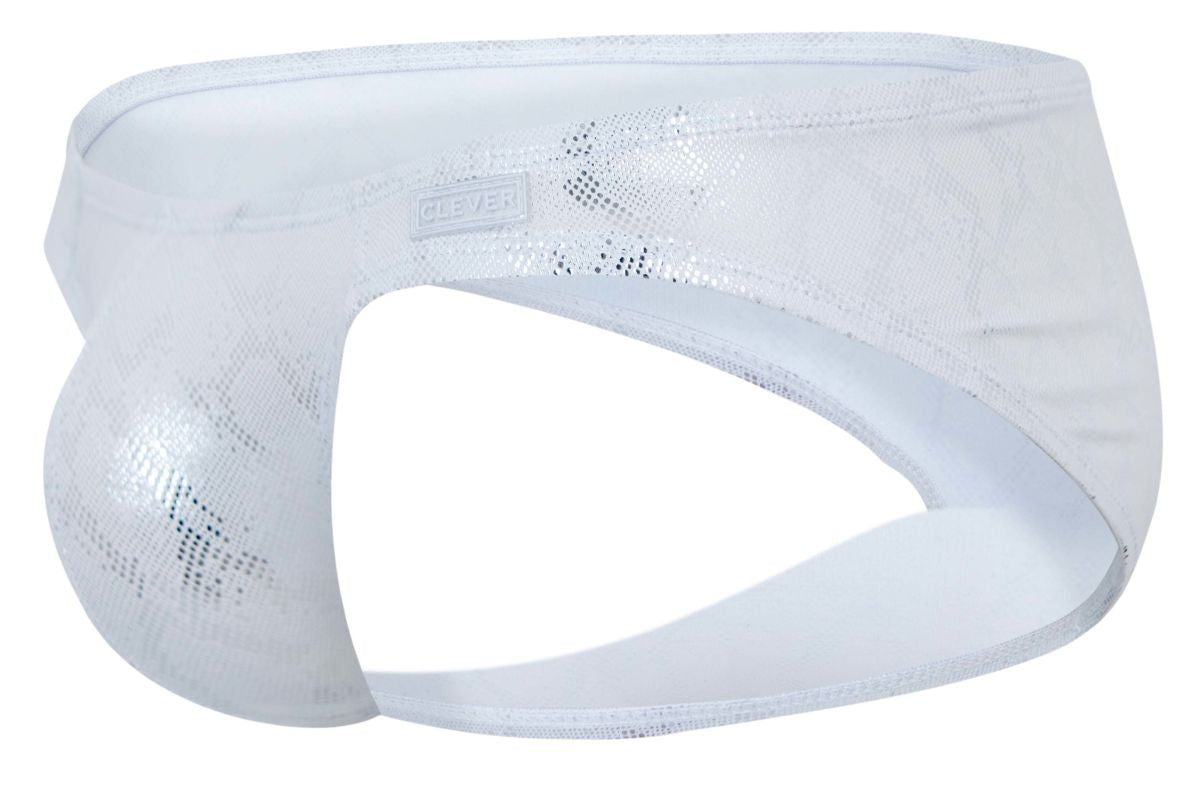 White mesh clever 2062 diamond briefs in silver with a subtle shimmering pattern and branded waistband label