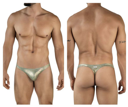 Shiny metallic gold clever 2063 diamond thong with sleek form-fitting design showing front side