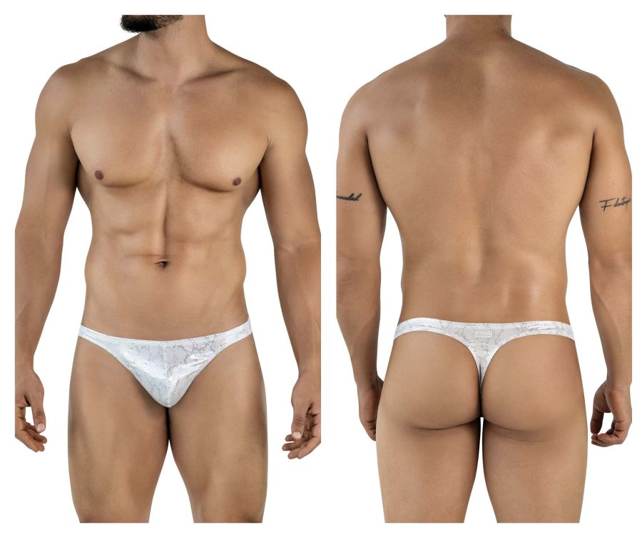 White lace thong with subtle diamond pattern in silver color from clever 2063 diamond thongs collection