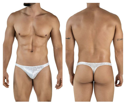 White lace thong with subtle diamond pattern in silver color from clever 2063 diamond thongs collection