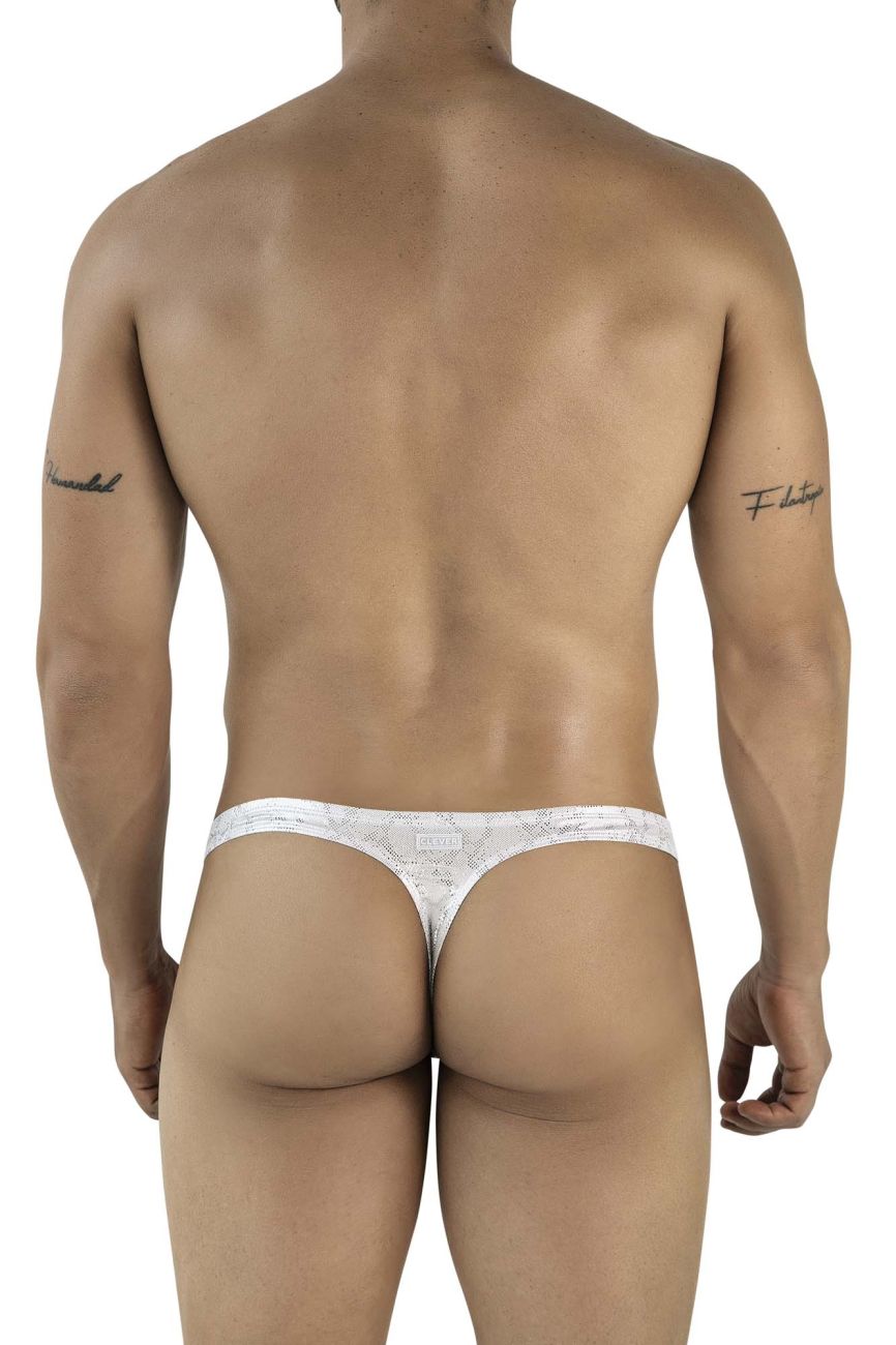 White lace thong clever 2063 diamond thongs in silver with subtle pattern and thin supportive straps front view