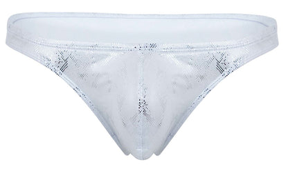 Clever 2063 diamond thong in silver with white sequins sheer mesh texture and subtle glittery detailing front view