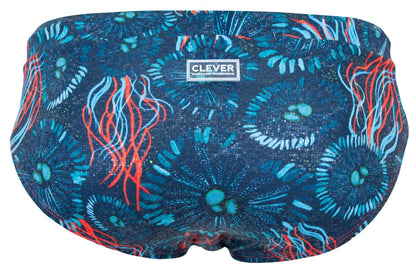 Dark blue clever 2066 malpelo swim briefs with blue and red jellyfish pattern for swimming and beachwear
