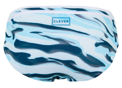 Clever 2067 baru men’s swim briefs in blue with bold zebra stripes and subtle gradient for stylish swimwear