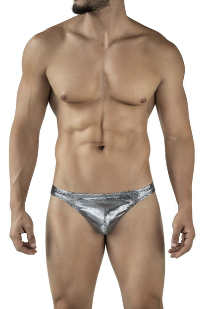 Shiny silver metallic briefs with textured glittery finish from clever 2072 sparkles thongs in black color