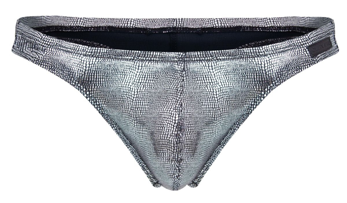 Silver metallic briefs with textured crocodile skin pattern from clever 2072 sparkles thongs in black