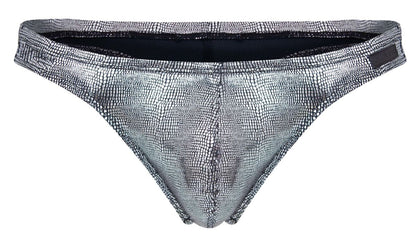 Silver metallic briefs with textured crocodile skin pattern from clever 2072 sparkles thongs in black