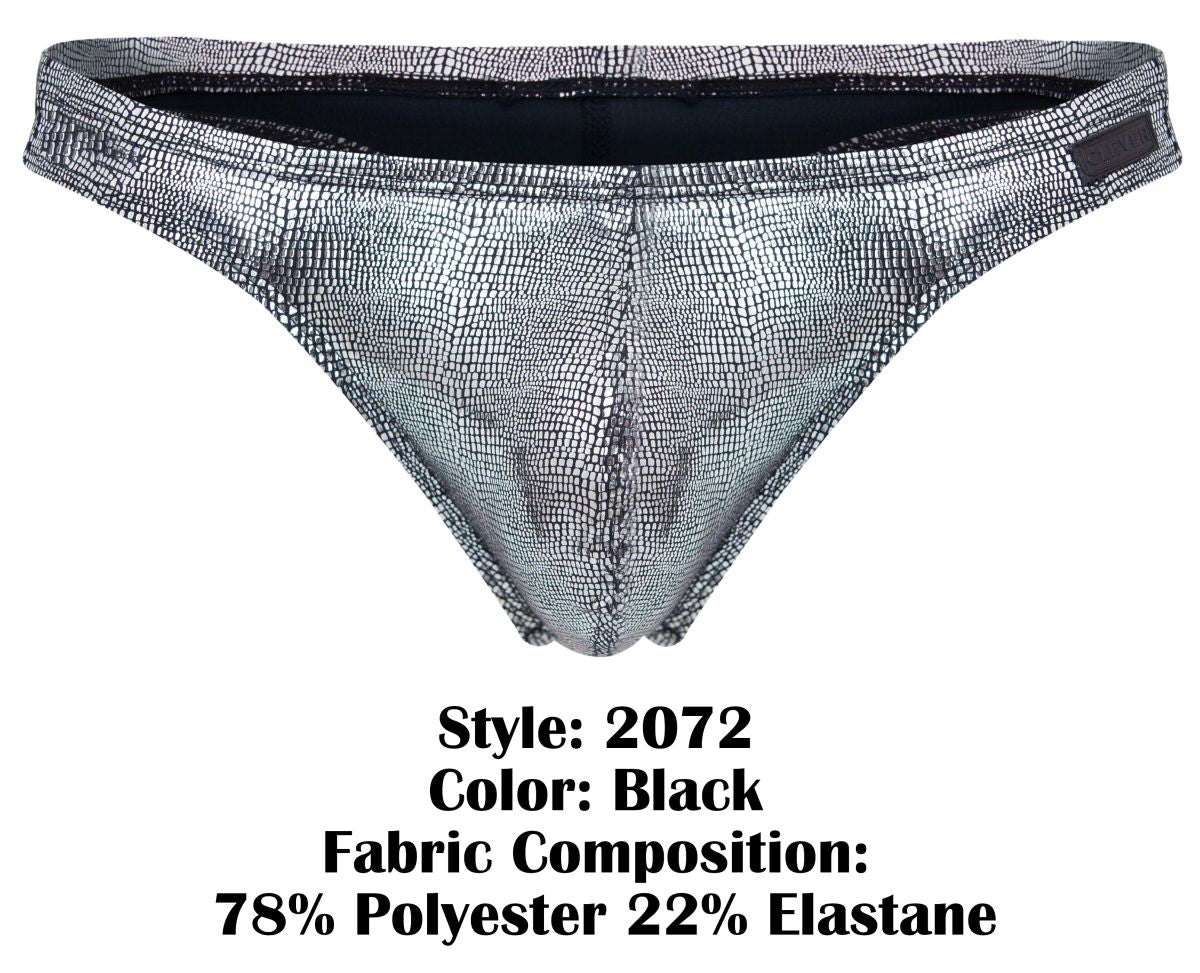 Silver metallic crocodile-patterned clever 2072 sparkles thong with black interior lining in black color