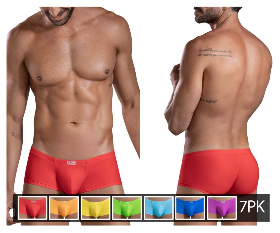Red men’s briefs with smooth form-fitting design and small brand tag on waistband from clever 229946 7pk trunks multi-colored