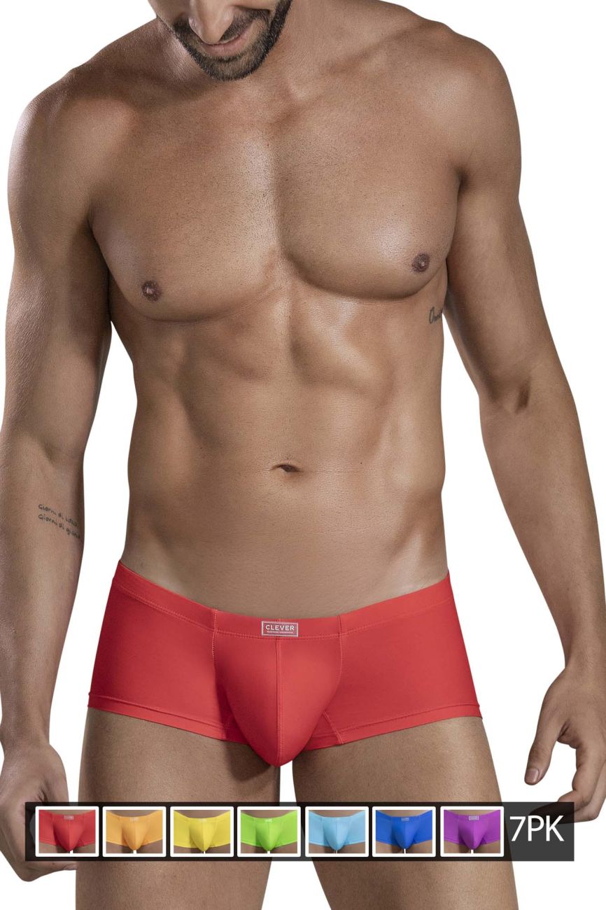 Red men’s briefs with a sleek form fitting design and small sleeper brand label on the waistband from clever 229946 7pk trunks