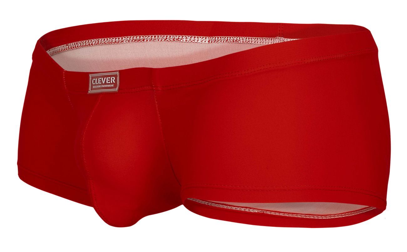 Red men’s clever 229946 7pk trunks with supportive pouch design and white stitching in multi-colored fabric